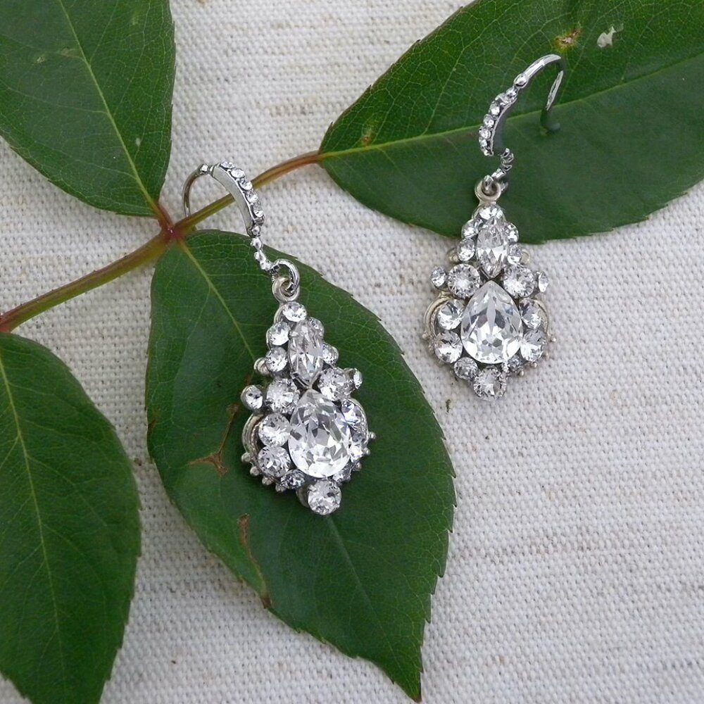 Haute Bride Petite Crystal Drop Earrings, French Hook, NWT